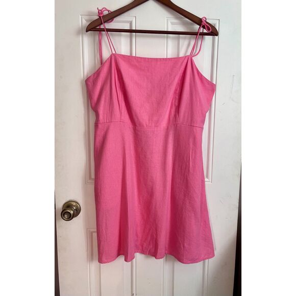 Old Navy Dresses & Skirts - Old Navy pink linen mini dress w/ tie straps & pockets XL